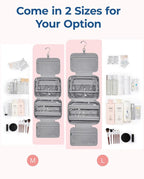 BAGSMART Travel Toiletry Bag with Jewelry Organizer, Hanging Travel Bag for Toiletries, Puffy Makeup Cosmetic Bag Organizer, Carry-on Travel Accessories Essentials, Grey-L