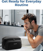 BAGSMART Toiletry Bag for Men, Wide Opening Travel Bag for Toiletries, Dopp Kit Water Resistant Shaving Hygiene Bag for Bathroom Shower, Toiletries Accessories,Travel Essentials-Black