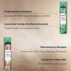 Suave+ Dry Shampoo Spray Variety 2-Pack – Invigorating Rosemary & Mint + Volumizing Bamboo & Hibiscus, 4.3 Oz Ea