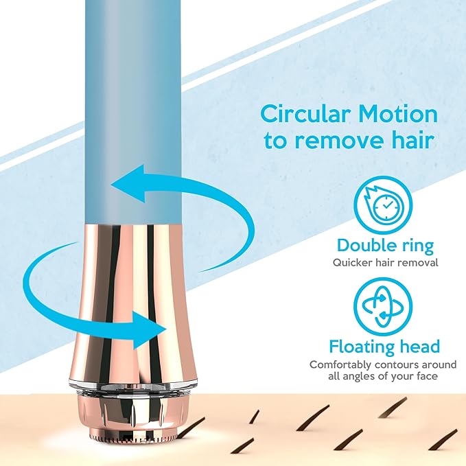 Flawless Facial Hair Remover for Women Painless Electric Razor Epilator Trimmer Shaver with 18K Gold-Plated, 16mm Dual Ring Floating Head, USB Rechargeable, 360° LED for Face Lip Hair Removal