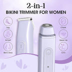 Lanumi 2 in 1 Electric Shaver Dual Head Bikini Trimmer Women IPX6 Wet Dry Pubic Hair Trimmer Rechargeable Body Facial Hair Remover for Face Lip Chin Underarm Legs (Purple)