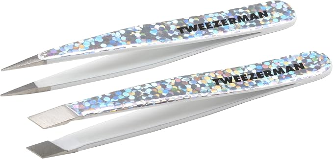 Tweezerman Hollygraphic Micro Mini Slant & Point Tweezer Set - Eyebrow Tweezers for Women and Men