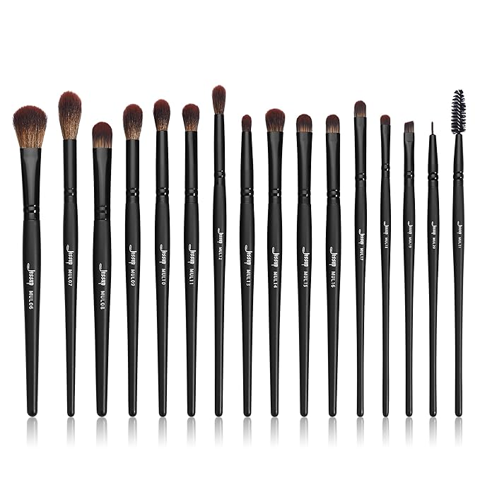 Jessup Eye Brushes Set, Vegan Makeup Brushes with Concealer Powder Eyeshadow Blending Eyeliner Spoolie Brush, 16pcs Premium Synthetic Black Cosmetic Brush T272