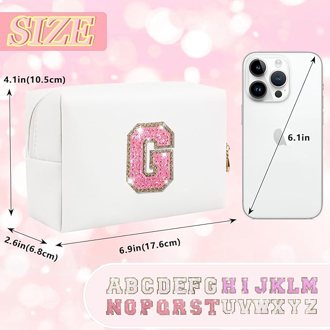 Initial letter patch makeup bag,