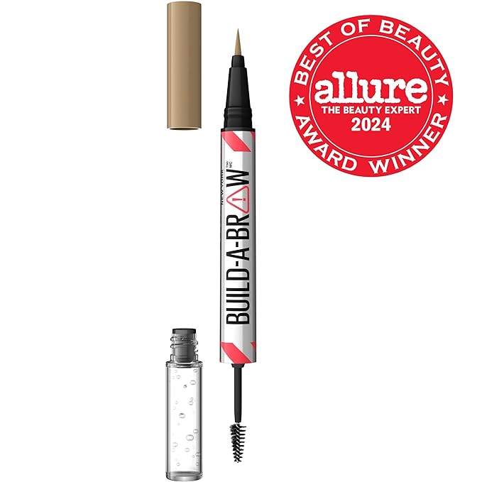Maybelline Build-A-Brow 2-in-1 Brow Pen and Sealing Eyebrow Gel, Eyebrow Makeup for Real-Looking, Fuller Brows, Blonde, 1 Count