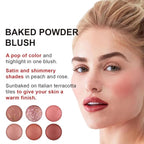 Baked Blush, Marbleized Blush for Cheeks, Shimmery Satin Finish Blushes Powder Palette, Buildable Color Natural Face Makeup Powder