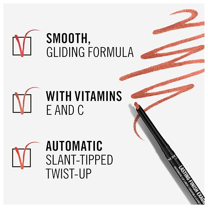 Rimmel Lasting Finish Exaggerate Automatic Lip Liner - Rich, Smooth Formula, Long Lasting - 018 Rose Addiction, .01oz