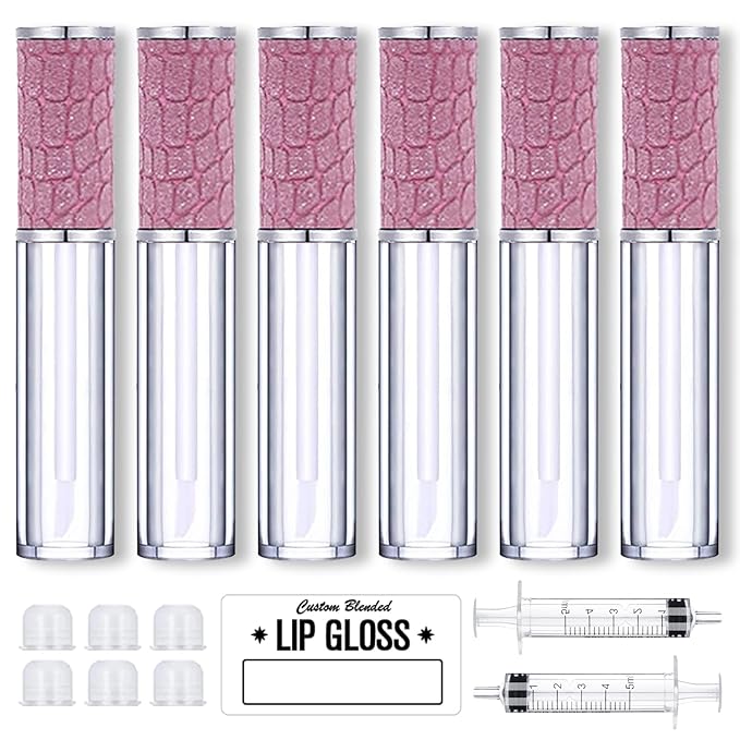 AMORIX 6pcs Lip Gloss Tubes with Wand 5ml Empty Lip Gloss Containers Purple Lipgloss Bottles Crystal Lip Supplies Kit with Syringe for DIY Lipgloss Base