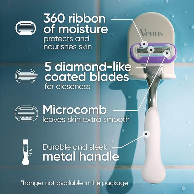 Gillette Venus Deluxe Smooth Platinum Razors for Women, 1 Venus Razor, 2 Razor Blade Refills, Metal Handle with Anti-Slip Grip