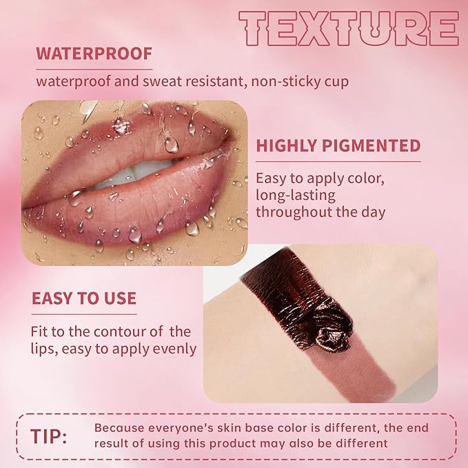 Peel Off Lip Liner Stain Tattoo, Long Lasting Waterproof Lip Stain Peel off, Tattoo Pink Lip Liner and Lip Gloss Combo, Non-Stick Cup Nourishing Lip Gloss Set Lipstick Makeup