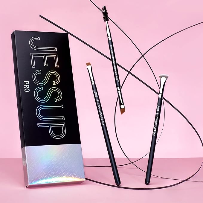 Jessup Eyebrow Makeup Brush Set Professional, Precision Define Sculpt, Flat Angled Spoolie Brushes, Cruelty-Free Synthetic Bristles 3PCS, T326