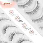 Natural Lashes Wispy Eyelashes 11MM Short Eye Lashes Pack 3D Volume Strip Lash Pack False Eyelashes Natural Look 7 Pair Siligli