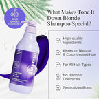 EVANYC Tone It Down Blonde Hair Shampoo, 1 L, Purple for Eliminating Brass & Yellow Tones, Vegan