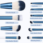 Makeup Brushes Set With Case 10Pcs White Makeup Brush Kit Foundation Eyeshadow Powder Blending Kabuki Eyebrow Eyelash Brushes Cosmetic Brush Travel Kit Gift (White+Blue)