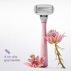 Flamingo Razors for Women Shave Set, 1 Women's Razor Handle (Rose), 2 Razor Five-Blade Refills, 1 oz. Foaming Shave Gel, and 1 Shower Holder