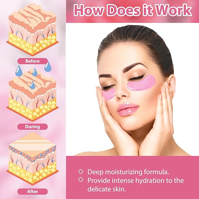 Eye Mask, Pink Rose Under Eye Patches (20 Pairs) Pink Rose Under Eye Masks Hyaluronic Acid Eye Patches for Dark Circles and Puffiness, Reduce Wrinkles and Fine Lines Under Eye Area - Pink