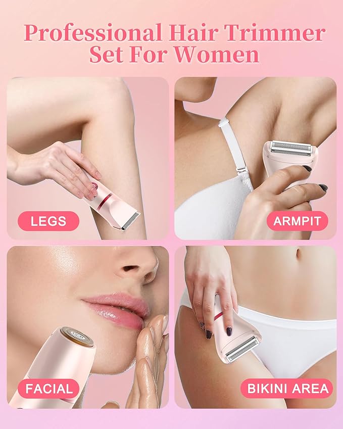 Bikini Trimmer for Women Pubic Hair: 3 in 1 Rechargeable Electric Razors with LED Display, IPX6 Waterproof Shaver for Underarm, Leg, Arm & Body (Pink)