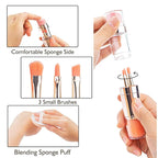 kullder 5-in-1 Makeup Brush Travel Makeup Brush set Dual Ended Mini Makeup Brush Pen Foundation Powder Concealer Shadow Blush Makeup Brushes with 2 Sponge Puff Womens Gift Idea for Beauty Lover