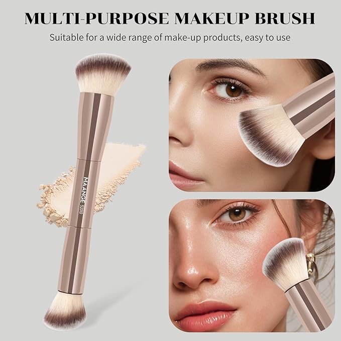 MAANGE 7pcs Makeup Brush Set Double Sided Kabuki Makeup Brushes Contour Brush for Foundation Liquid Powder Concealer Cream Cosmetics Bronzer Blending Blush Buffing Makeup Tools (Gold)