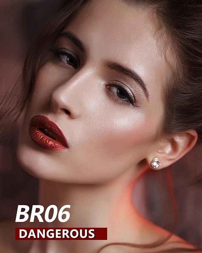 MAKI YIKA Red Lipstick for Women Metallic Lipsticks Glitter Long Lasting Lipstick No Smudge No Transfer Shimmer Liquid Lip Gloss (BR06 Dangerous)