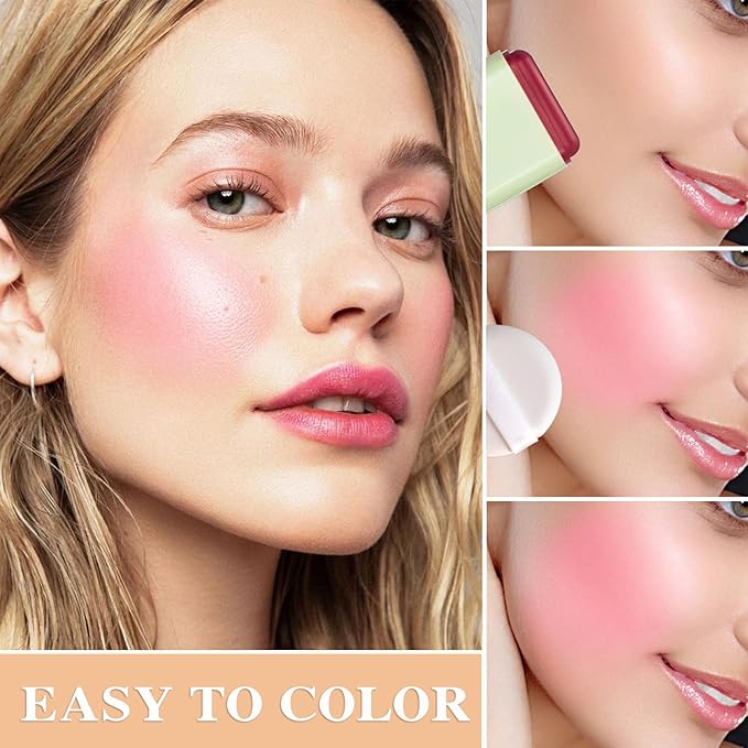 Cream Blush Stick,Waterproof Multi Makeup Cream Stick,Lightweight,Long-lasting,Easy To Use,2 in 4 Multi Blush for Cheeks & Lip Tint & Eyeshadow Makeup,Suitable for All Skin D