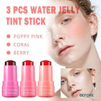 3 PCS Cooling Water Jelly Tint/Blush,Chill (Poppy Pink+Coral+Berry) Lip