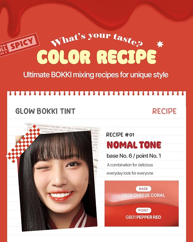 Glow Bokki Glossy Lip Tint, Korean Beauty (GB01 Pepper Red, 4.1 grams)