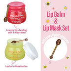 2pc Honey Lip Balm & Lip Mask Set -Simply Sweet Real Honey Jar w/Dipper Applicator Sticks | Safe and Non-Toxic Lip Gloss Gift Set For Girls