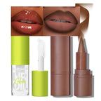 2Pcs Lip Oil and Lip Liner Set, Gradient Brown Lip Liner and Lipstick Lip Combo Set, Smooth Glossy Finish Lip Glow Oil for Black Women (2, Coffee Bean Set)