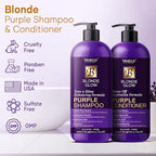 Sulfate Free Brass Toning Purple Shampoo and Conditioner Set for Blondes, Brown Highlighted, or Bleached Hair, Shampoo for Blondes Infused with Purple Rice Extract (16 fl oz each)