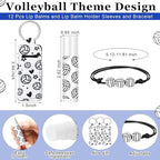 72 Pcs Sports Team Gifts Include 12 Makeup Bags 12 Lip Balm 12 Lip Balm Holder 12 Necklace 12 Adjustable Bracelet 12 Mirrors for Sports Lovers Players Party Favors (White, Volleyball)