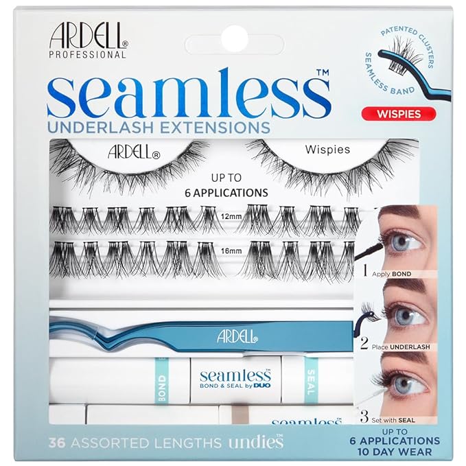 Ardell Seamless Eyelash Extension Kit, Wispies - Customizable DIY Lash Clusters, Includes Bond & Seal and Applicator for Long-Lasting Natural Lashes, 1 Pack