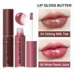Butter Gloss Lip Gloss Set,Moisturizing Nourishing Hydrating Lip Glaze,Glass Lip Lipstick,Non-Sticky Lip Gloss,Lip Plumping Oil-Pack Of 2 (04 Oolong Milk Tea and 06 White Peach Juice)
