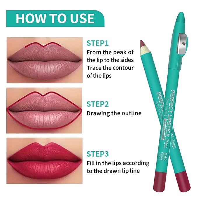 Erinde 6PCS Lip Liner Pencil, Nude Lip Liner Set with Lip Liner Sharpener, Matte Dark Brown Pink Red Mauve Series Lip Liner Pack, Waterproof Long Lasting Liner Crayon Lipstick for Women Daily Makeup