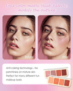Matte Face Blush Palette Kit with Brush-4 Colors Pink Purple Orange Silky Mineral Blendable Blusher Contour Powder for Cheeks,Longlasting Professional Facial Beauty Makeup Gift for Women Girl-Set 01