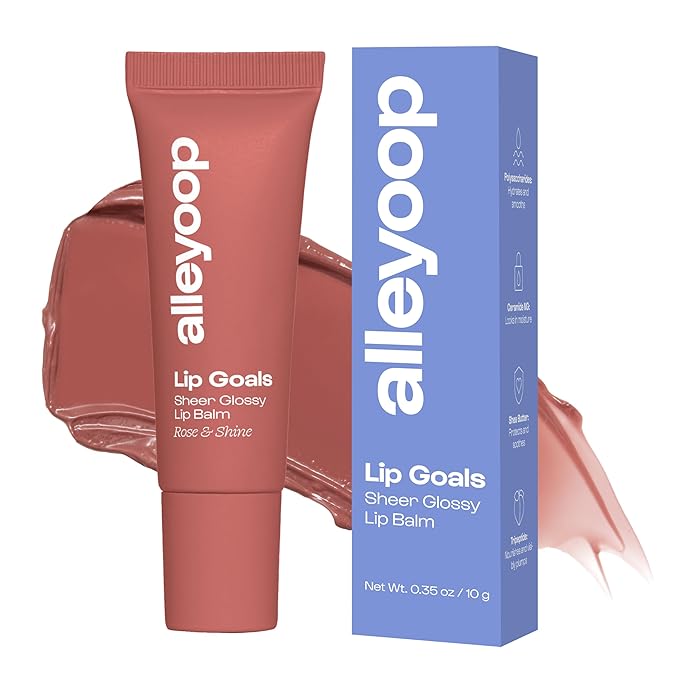 Alleyoop Glossy Lip Balm - Lip Goals, Rose & Shine (Sheer Dusty Rose) - Hydrating & Moisturizing Lip Care for Cracked Lips - Natural Plumping Lip Moisturizer That Smooths, Soothes, & Protects - Vegan