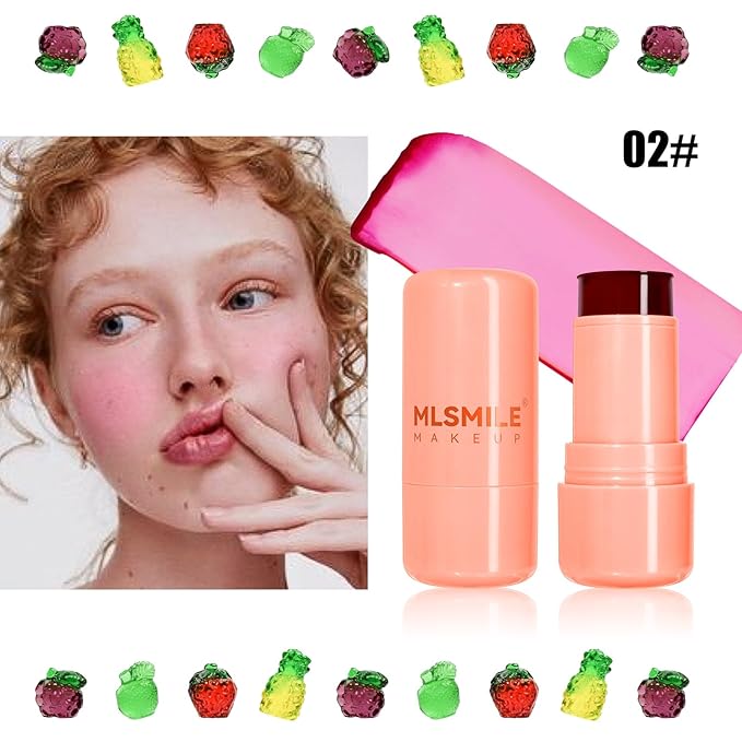 Milk Jelly Blush, Cooling Water Milk Jelly Tint, Milk Blush Jelly Sheer Lip & Cheek Stain, Moisturizing, Longlasting, Non-Stick, Buildable Watercolor Vivid Color Jelly Tint Face Makeup, 02