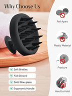 HEETA Scalp Massager Hair Growth, Scalp Scrubber with Soft Bristles, Integrated Silicone Design, Exfoliator for Dandruff Removal & Relaxation, Shampoo Brush Fit Wet Dry Hair Use, Black