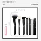 Jessup Makeup Brush Set 10pcs Black Make up Brushes Set Professional with Natural Synthetic Hair for Foundation Blending Blush Concealer Eyeshadow Eyebrow Eyeliner, T323