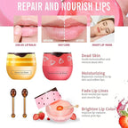 3 PCS Bee Lip Mask Honey Pot Lip Balm,Strawberry Watermelon Lip Mask Overnight Hydrating Dry and Crack Lip Scrubs Exfoliator Propolis Lip Sleeping Mask (Strawberry & Watermelon & Honey)