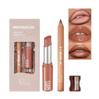 2Pcs Lipstick and Lip Liner Combo, Lip Liner and Lip Gloss Kit for Women, Matte Lip Pencil and Smooth Hydrating Lipstick with Sharpener, Non-Stick Lip Makeup Set