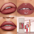 2Pcs Lipstick and Lip Liner Combo, Lip Liner and Lip Gloss Kit for Women, Matte Lip Pencil and Smooth Hydrating Lipstick with Sharpener, Non-Stick Lip Makeup Set