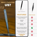 Tweezers For Ingrown Hair By The Razor Bump Co. | Sharp, Stainless Steel, Surgical | Professional Tweezers For Women and Men | Precision Splinter Remover | Best Facial Hair and Eyebrow Trimmer | Black