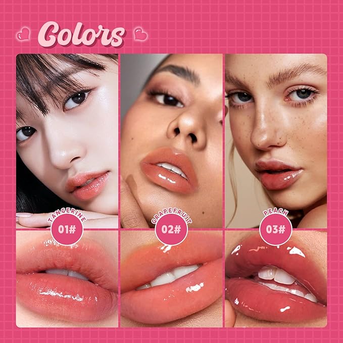 Lip Plumper Gloss High-Shine Liquid Lip Plumping Color, Long-Lasting Plumper Pout, Moisturizing, Non-Sticky With Natural Ginger Extract Portable 6 Colors (02#Grapefruit)
