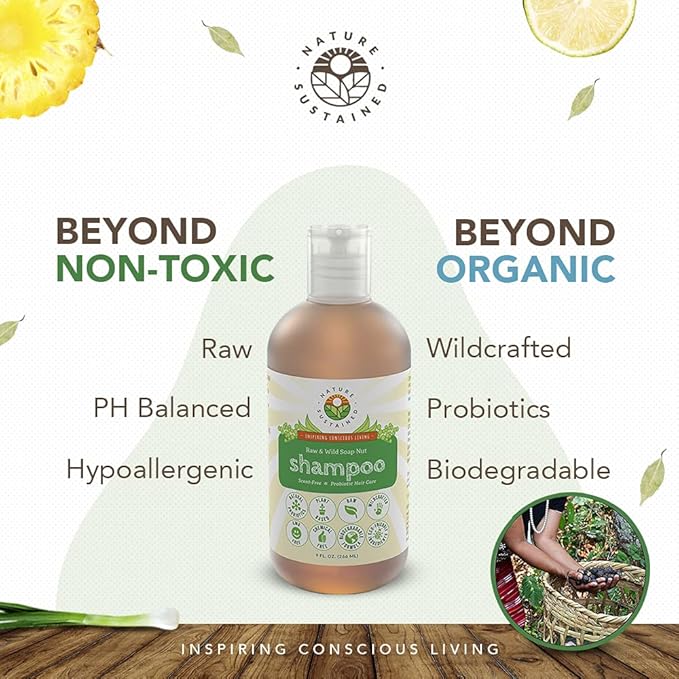 Organic Shampoo - Raw & Wildcrafted with Probiotics, Hypoallergenic Natural & Sulfate Free Shampoo for Sensitive Scalp, Dry Hair, Dandruff, Eczema & Psoriasis, Gallon, Original