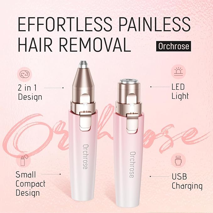 Rechargeable Facial Hair Remover for Women: 2-in-1 Device for Shaping Eyebrows and Removing Face Peach Fuzz (Gradient Pink)