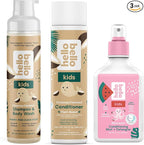 Hello Bello Creamy Coconut Shampoo and Body Wash 10 fl oz, Conditioner 10 Fl Oz, Watermelon Conditioning Mist and Detangler, Gentle, Hypoallergenic, Dermatologist-Tested, Vegan
