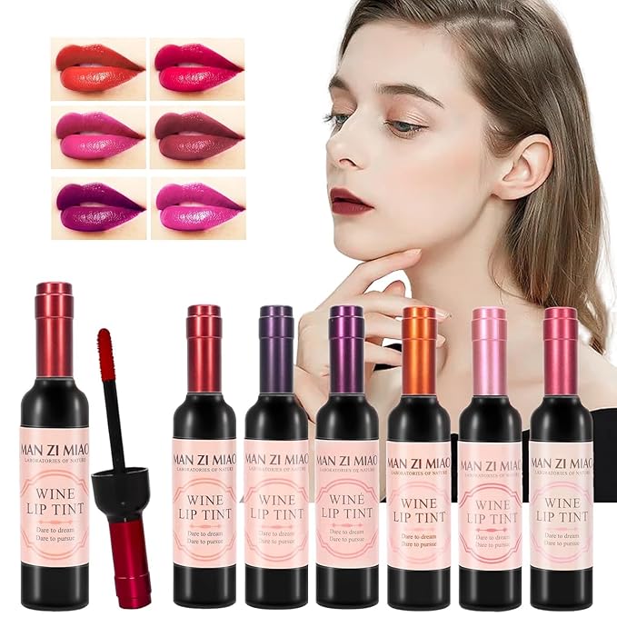 Wine Lip Tint 6 Colors Bottle Lipgloss Stain Waterproof Long Lasting Natural Liquid Lipstick Mini Make Up Gloss Matte Sticks Makeup Set Plumper Red Pack Set Wine 24 Hour Set Non-stick Cup