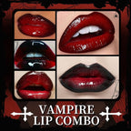 Vinyl Red Velvet Ink Liquid Lipstick with Black Lip Liner Gothic Lip Combo Halloween Makeup, Long Wear Waterproof Lip Gloss Non Sticky Moisturizing Lip Stain Tint Glossy Lip Color for Women
