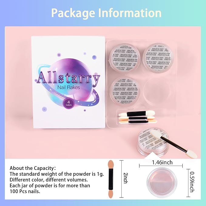 Allstarry White Chrome Nail Powder, 4 PCS Color-Shift Chameleon Mica Powder Aurora Chrome Effect Glitter Dust Iridescent Pearlescent Pearl Pigment for Gel Polish Nail Art Decoration, Resin Craft